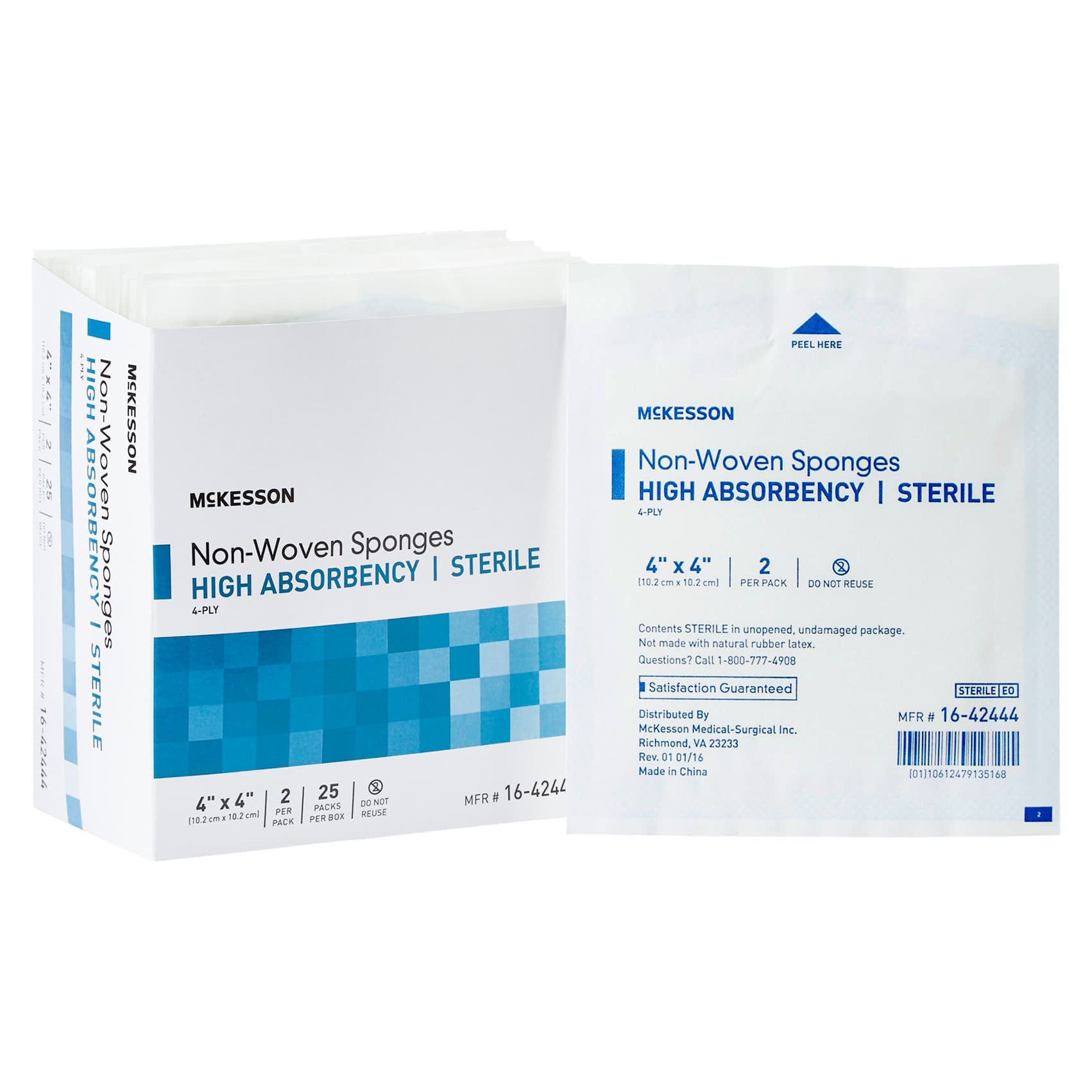 McKesson Nonwoven Sponge White Square Sterile, 4 x 4 Inch, 4-Ply - Each - Image 1