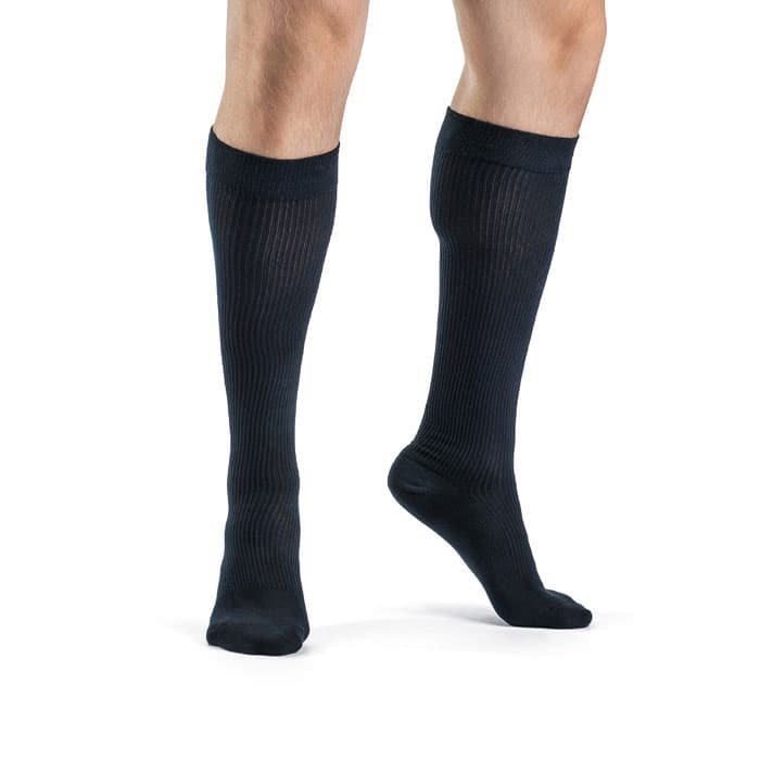 Sigvaris Casual Cotton Mens Calf High Compression Socks, 15-20 mmHg, Size B, Navy - Pair - Image 1