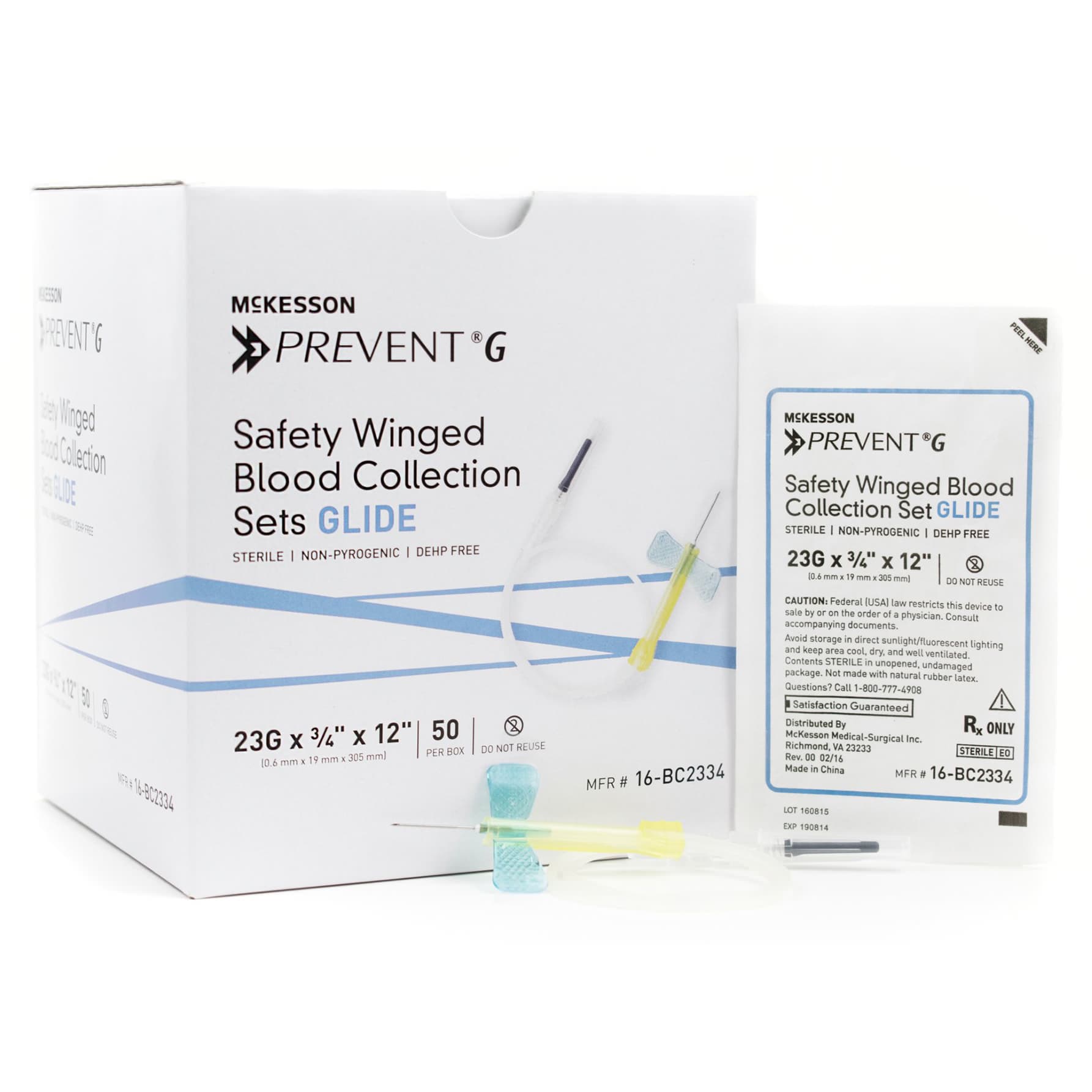 McKesson Prevent G Blood Collection Set, Winged, Blue, 23 Gauge, 12 Inch Tubing - Box of 50 - Image 1