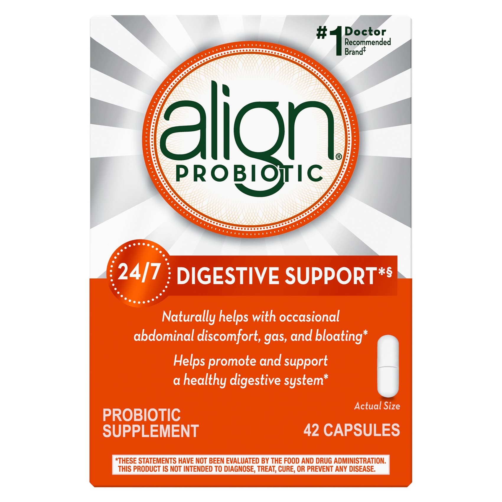 Align 24x7 Digestive Support Probiotic Supplement Capsule, 10 mg - Bottle of 42 - Image 1