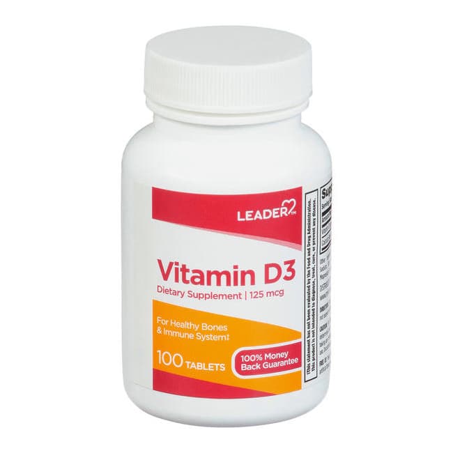 Leader Vitamin D Tablets, 125 mcg, 100 Count - Each - Image 1
