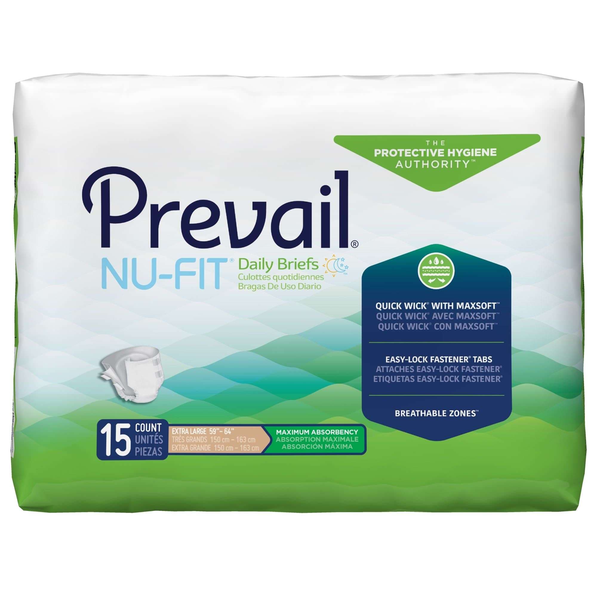 Prevail Nu-Fit Incontinence Adult Daily Briefs, Extra Large - Package of 15 - Image 1