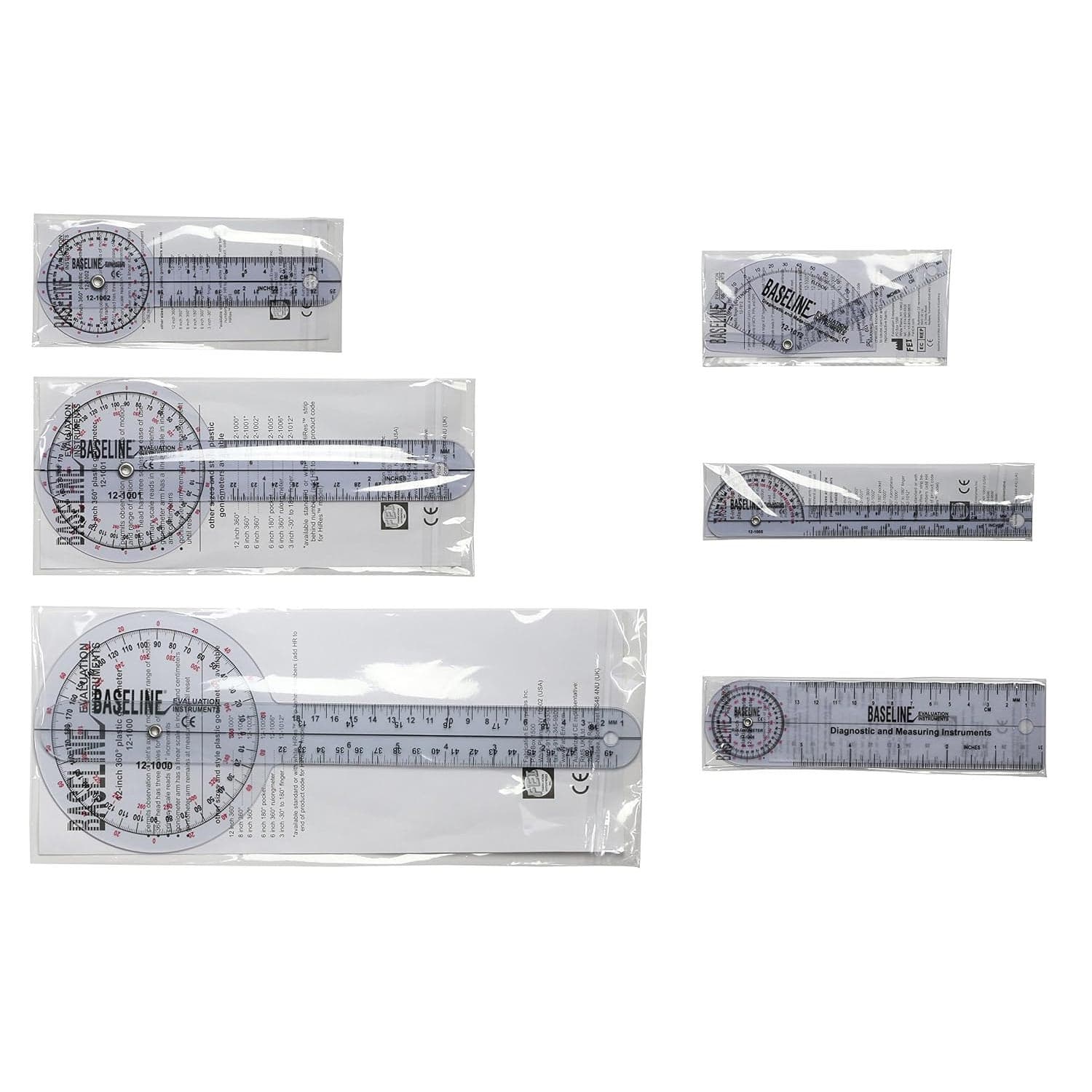 Baseline 6-Piece Plastic Goniometer Set, Hires Set - Image 1