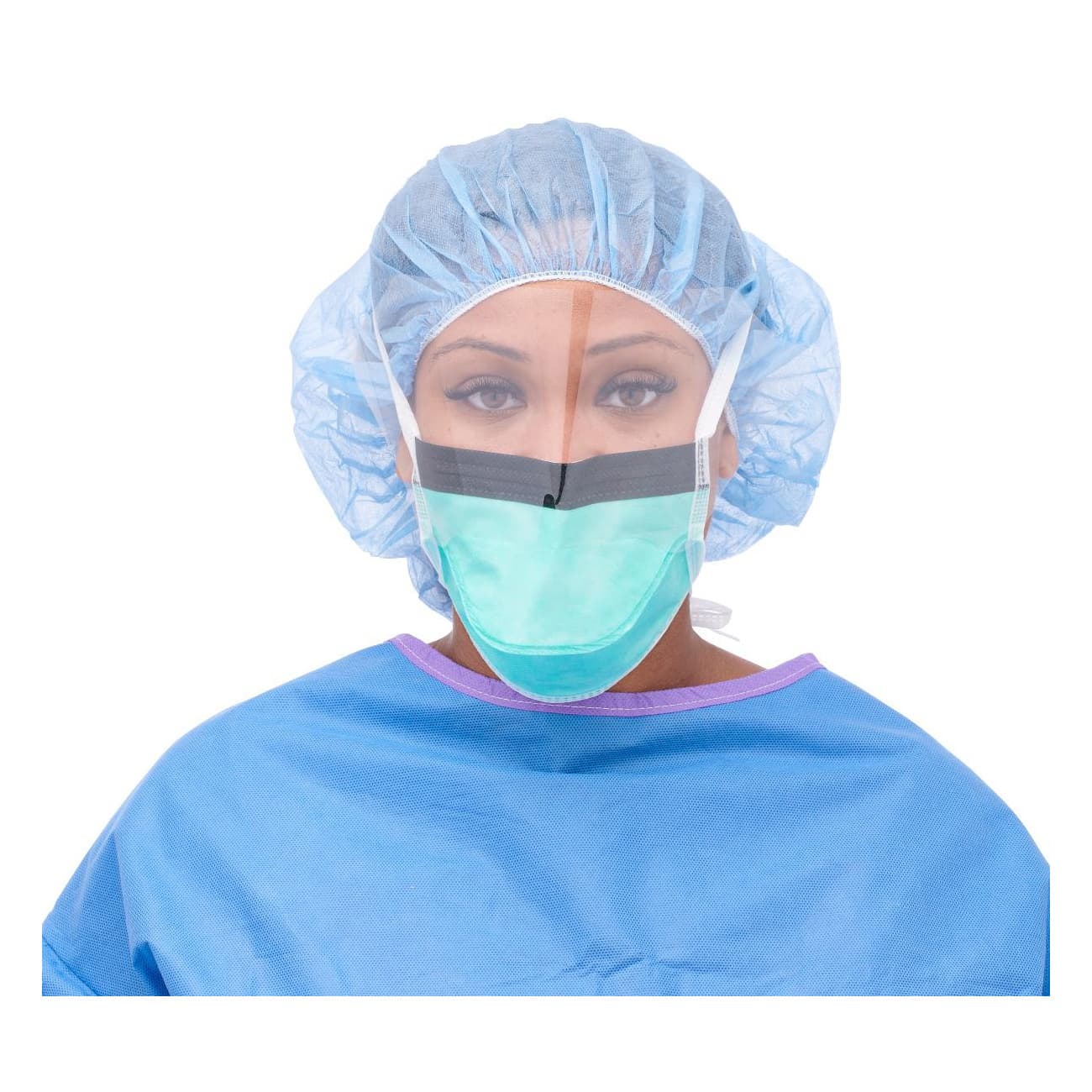 Medline ASTM Level 1 Duckbill-Style Surgical Face Mask with Eye Shield - Case of 100 - Image 1