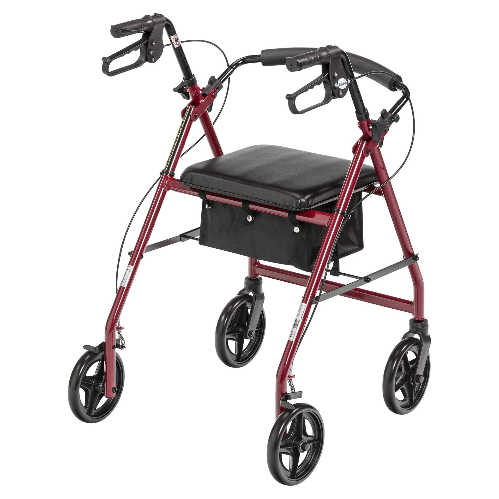 McKesson 4-Wheel Adjustable-Height Aluminum Rollator, Red - Image 1