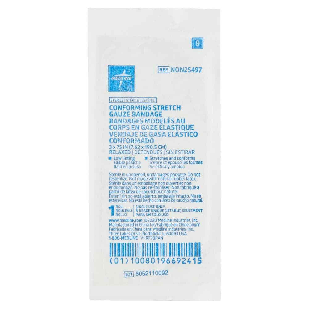 Medline Sterile Conforming Stretch Gauze Bandage, 3 x 75 Inch - Image 1