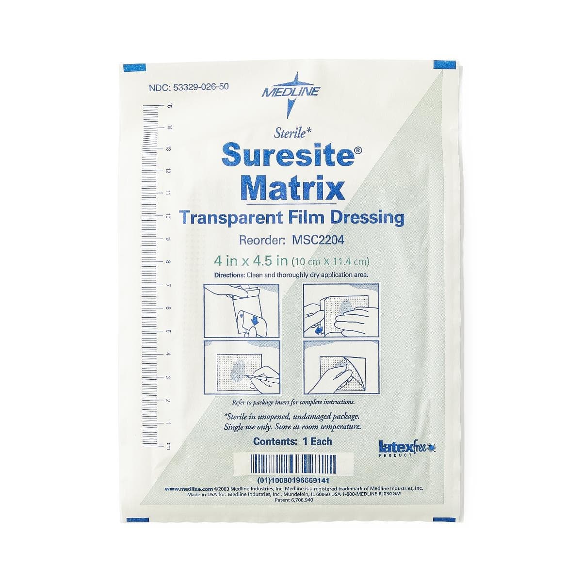 Suresite Matrix Transparent Film Dressing, Sterile, 4 x 4.5 Inch - Each - Image 1