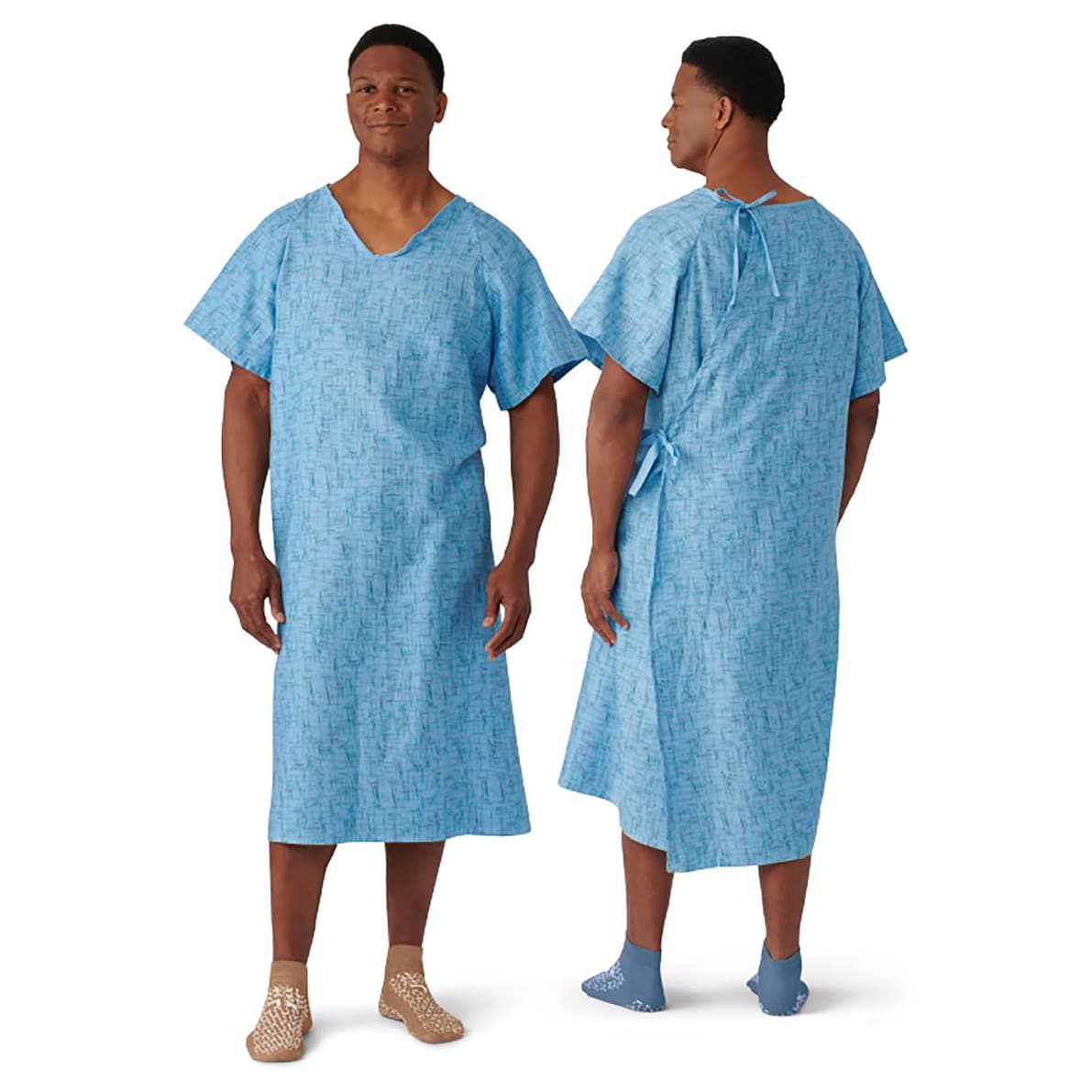 Medline Cotton/Poly Blend Patient Gown with Angle Back and Side Ties, Cascade Blue - 1 Dozen