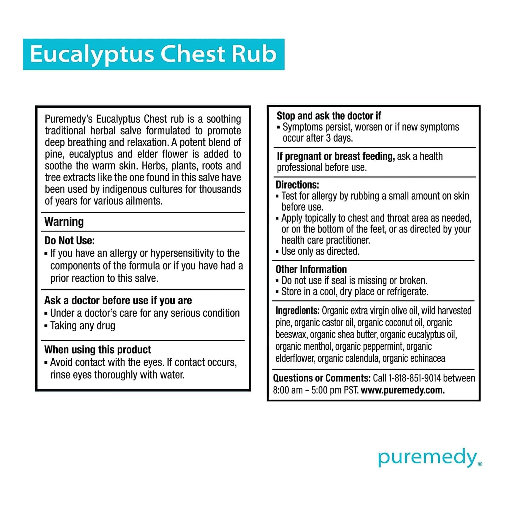Puremedy Eucalyptus Chest Rub, 2 oz - Each - Image 2