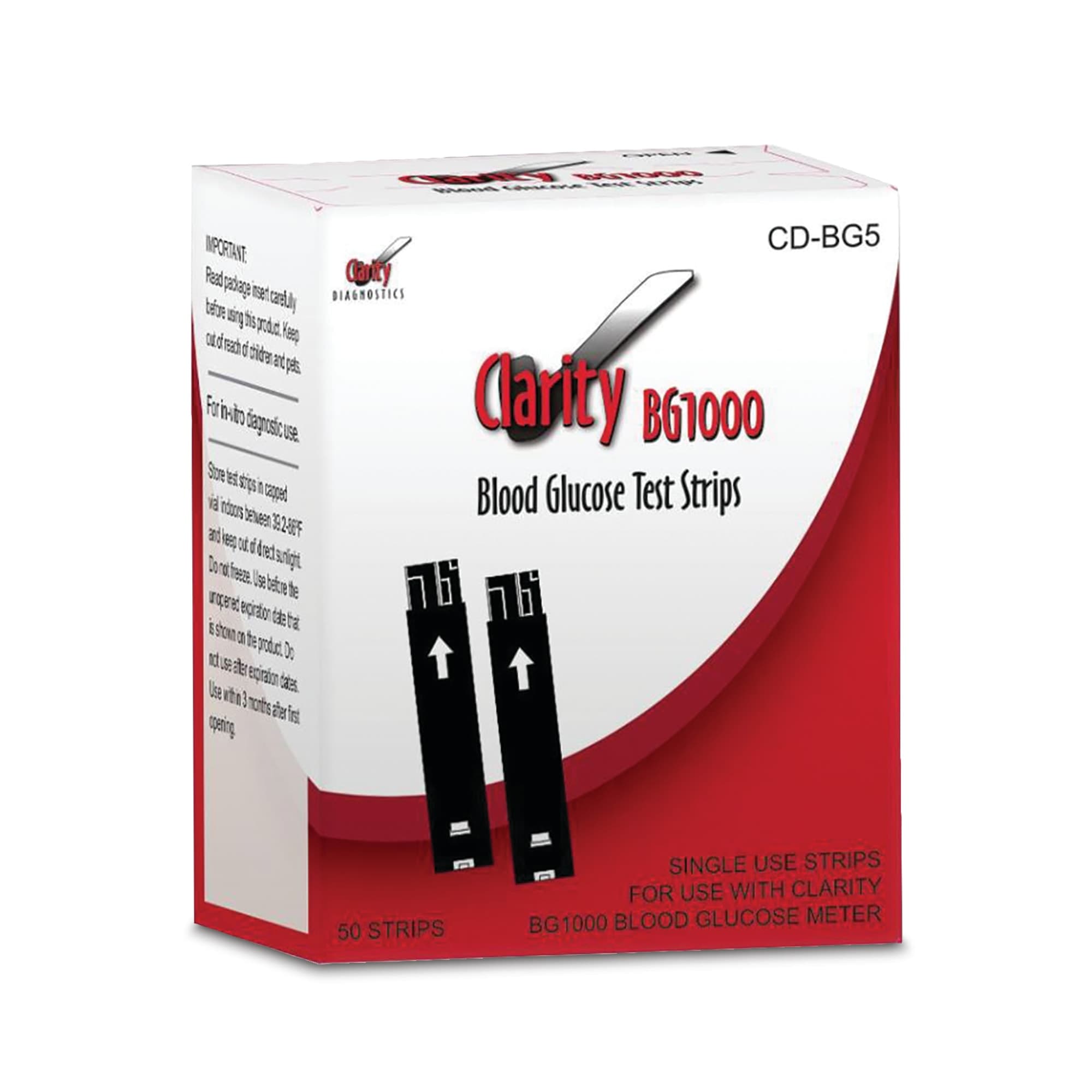 Clarity Blood Glucose Test Strip for BG1000 Blood Glucose Meter - Box of 50