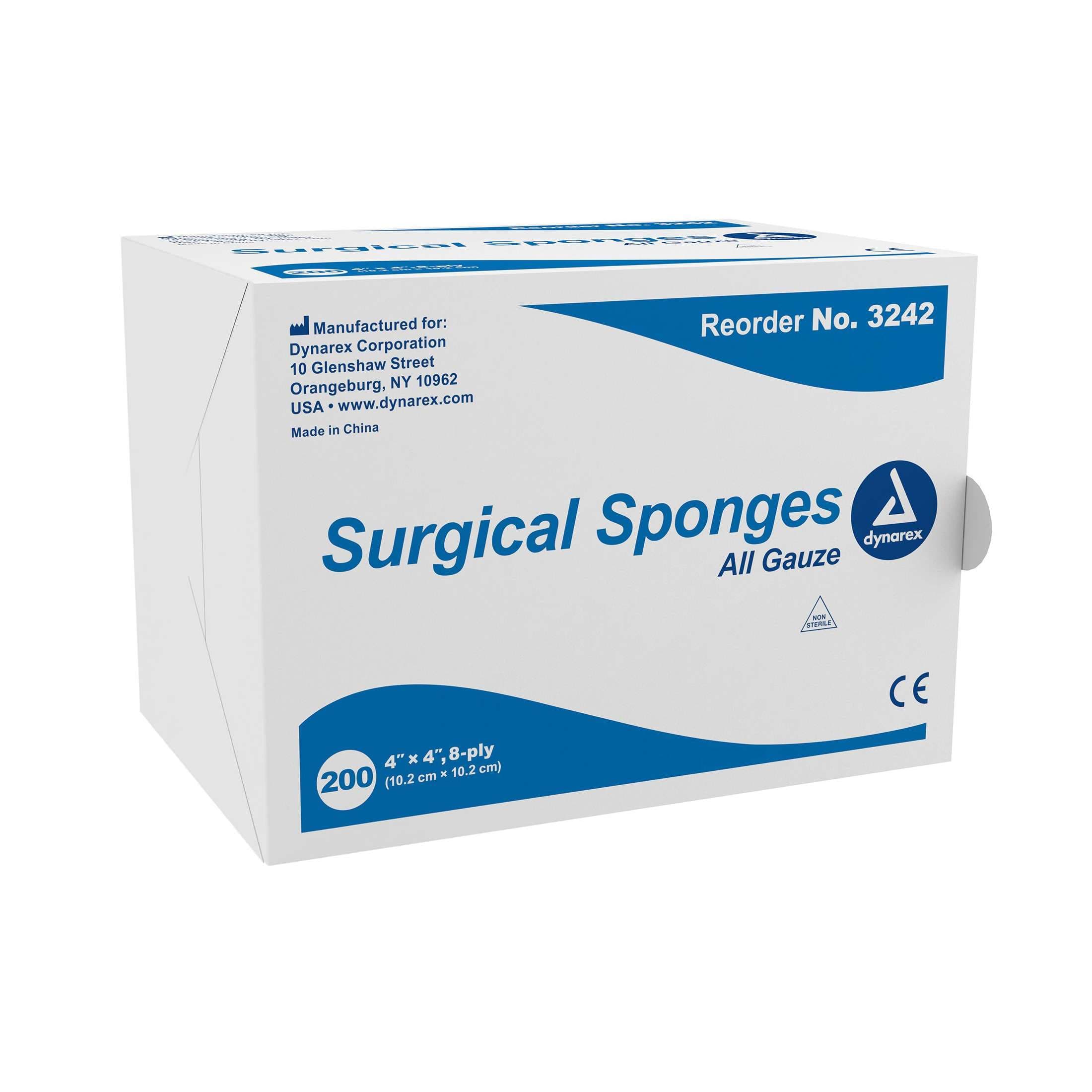 Dynarex Surgical Sponge, Non Sterile, 8 Ply, 4 x 4 Inch - Box of 200 - Image 1