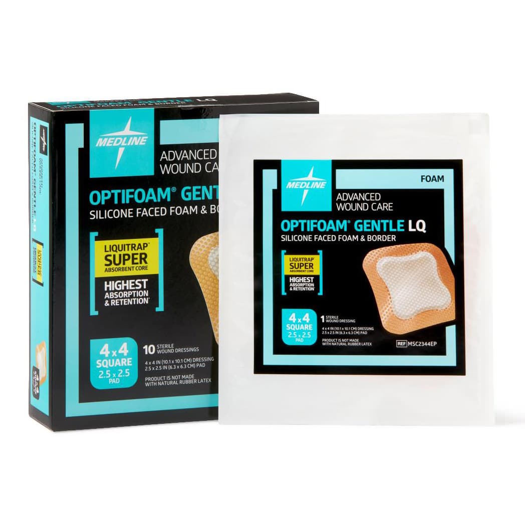 Optifoam Gentle LQ Silicone-faced Border Foam Dressing, Sterile, 4 x 4 Inch - Case of 100 - Image 1