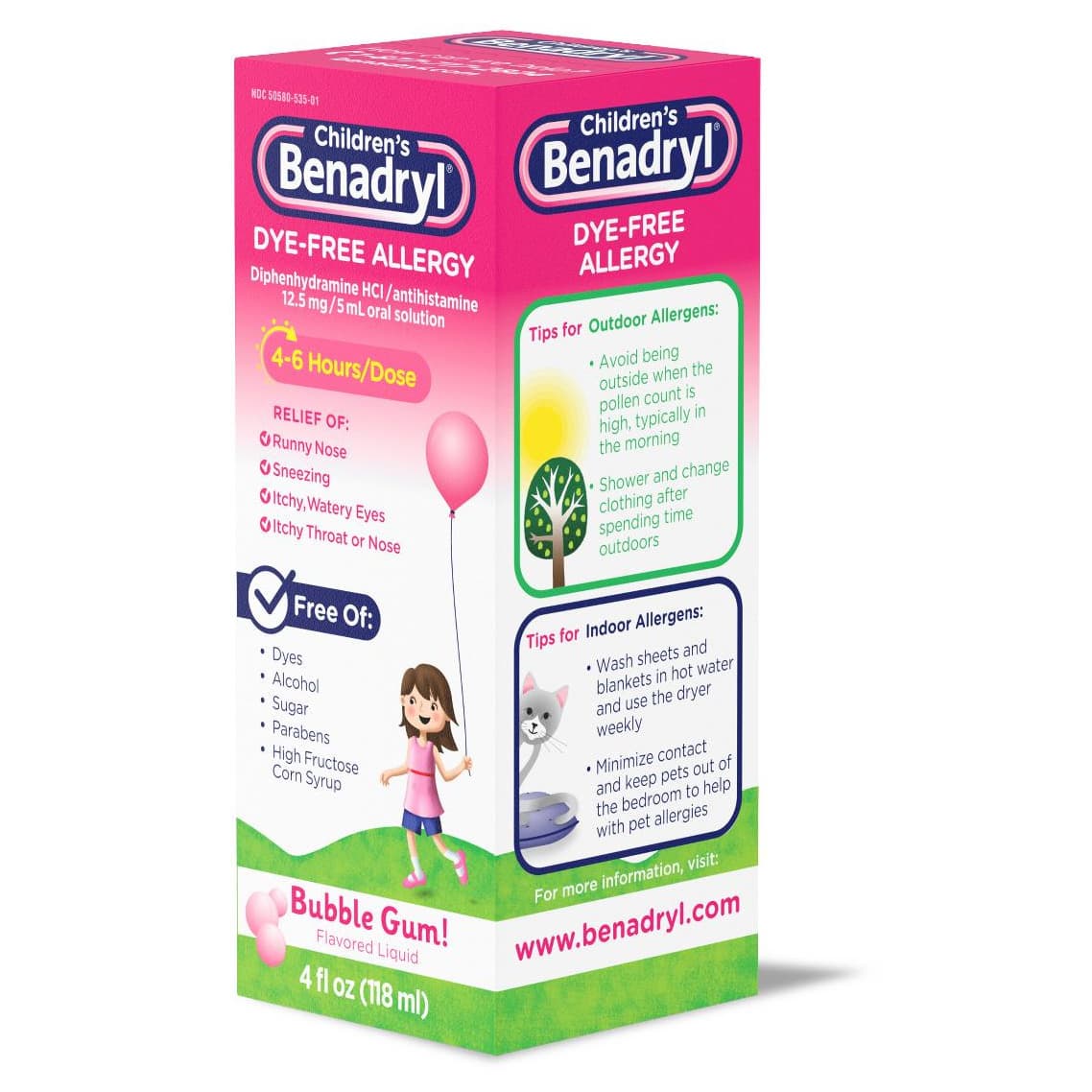 Benadryl Children's Allergy Relief Oral Solution, Bubblegum, 4 oz - Case of 36 - Image 3