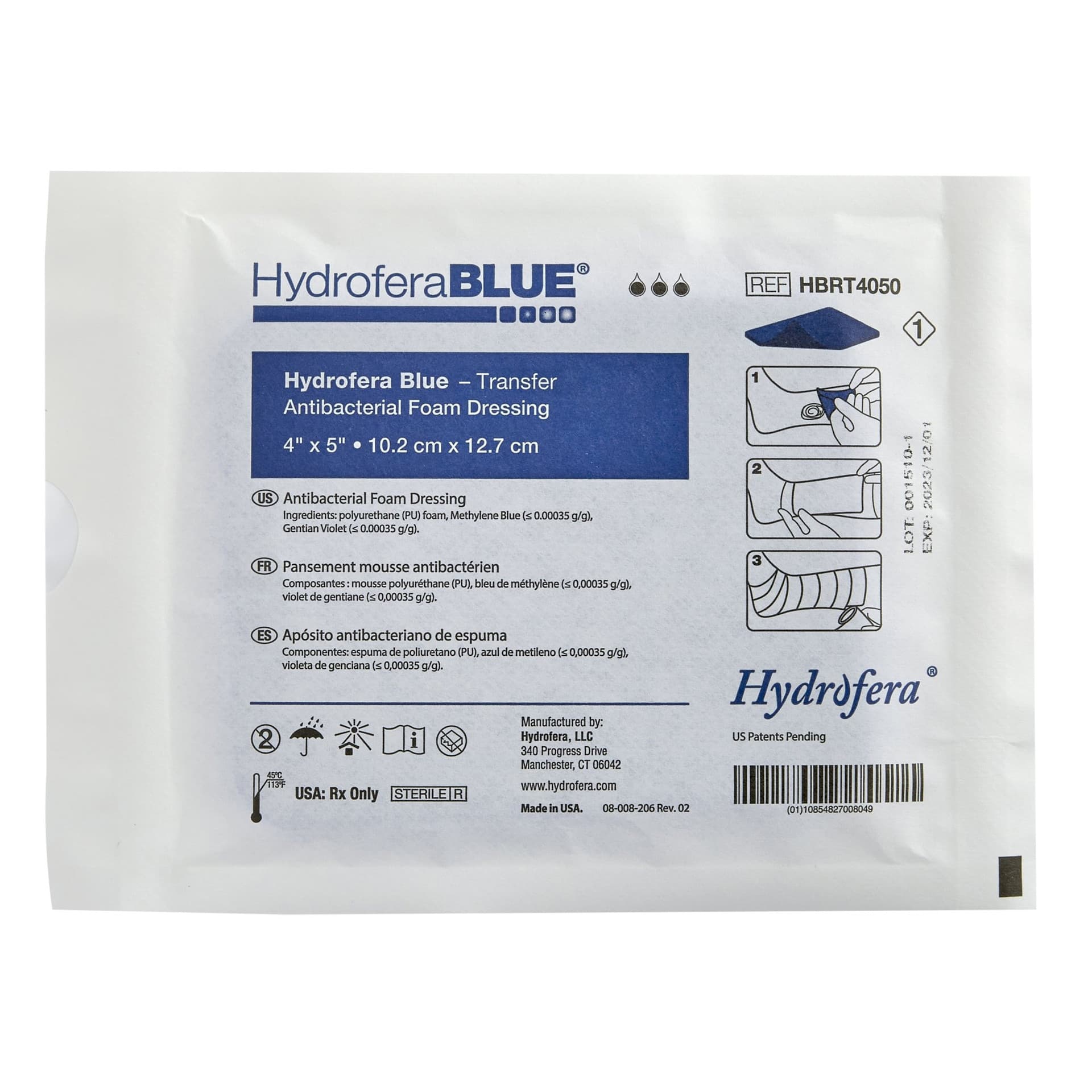 Hydrofera Blue Transfer Antibacterial Foam Dressing, 4 x 5 Inch - Each - Image 1
