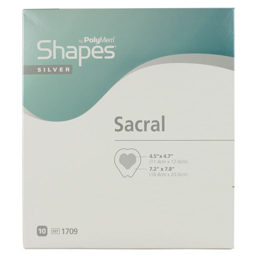 Polymem Silver Shapes Sacral Foam Dressing, 7.2 x 7.8 Inch - Case of 20 - Image 1