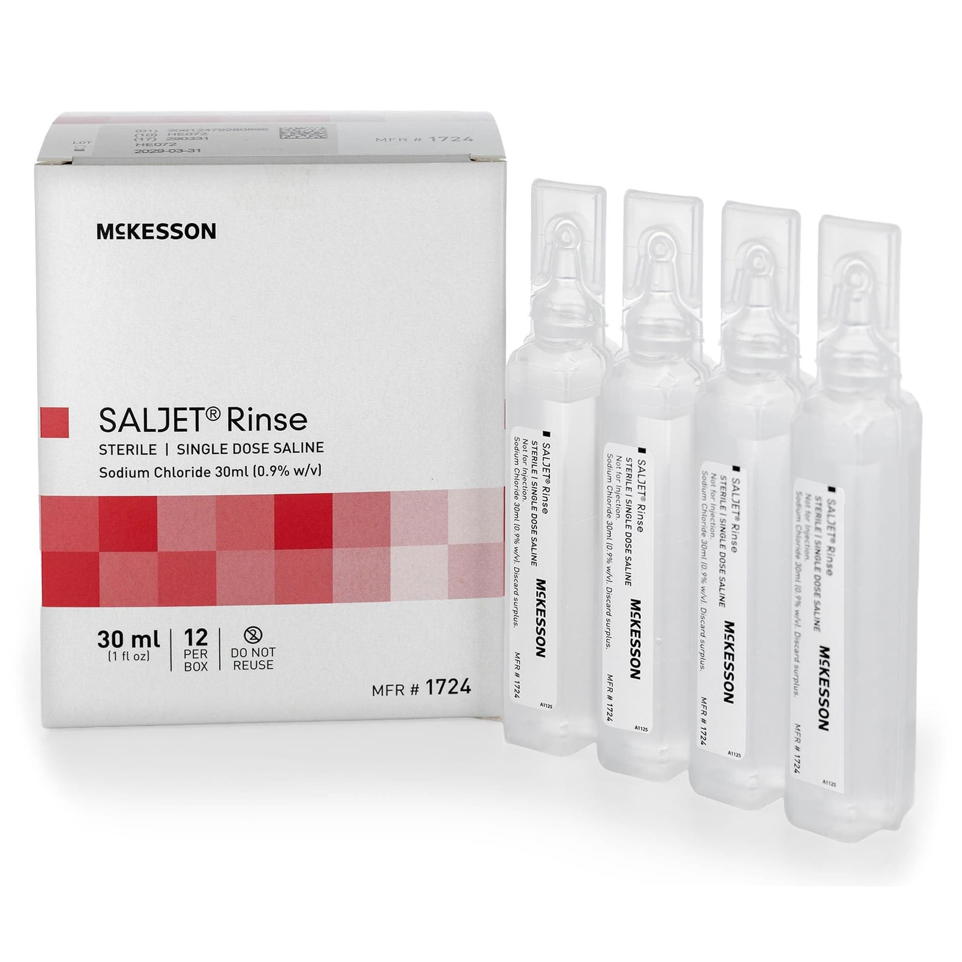 McKesson Saljet 0.9% Sodium Chloride Irrigation Solution, Unit Dose Vial, 30 ml - Image 1