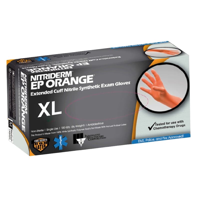 NitriDerm EP Orange Exam Glove 6.1 mil to 8.0 mil Range 0.16 mm (6.3 mil), Extra Large - Case of 1000 - Image 1