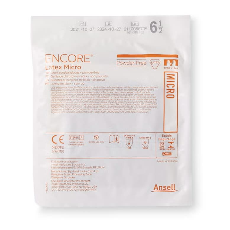ENCORE Latex Micro Surgical Glove Brown Beaded Cuff Micro, Size 6.5 - Pair - Image 1