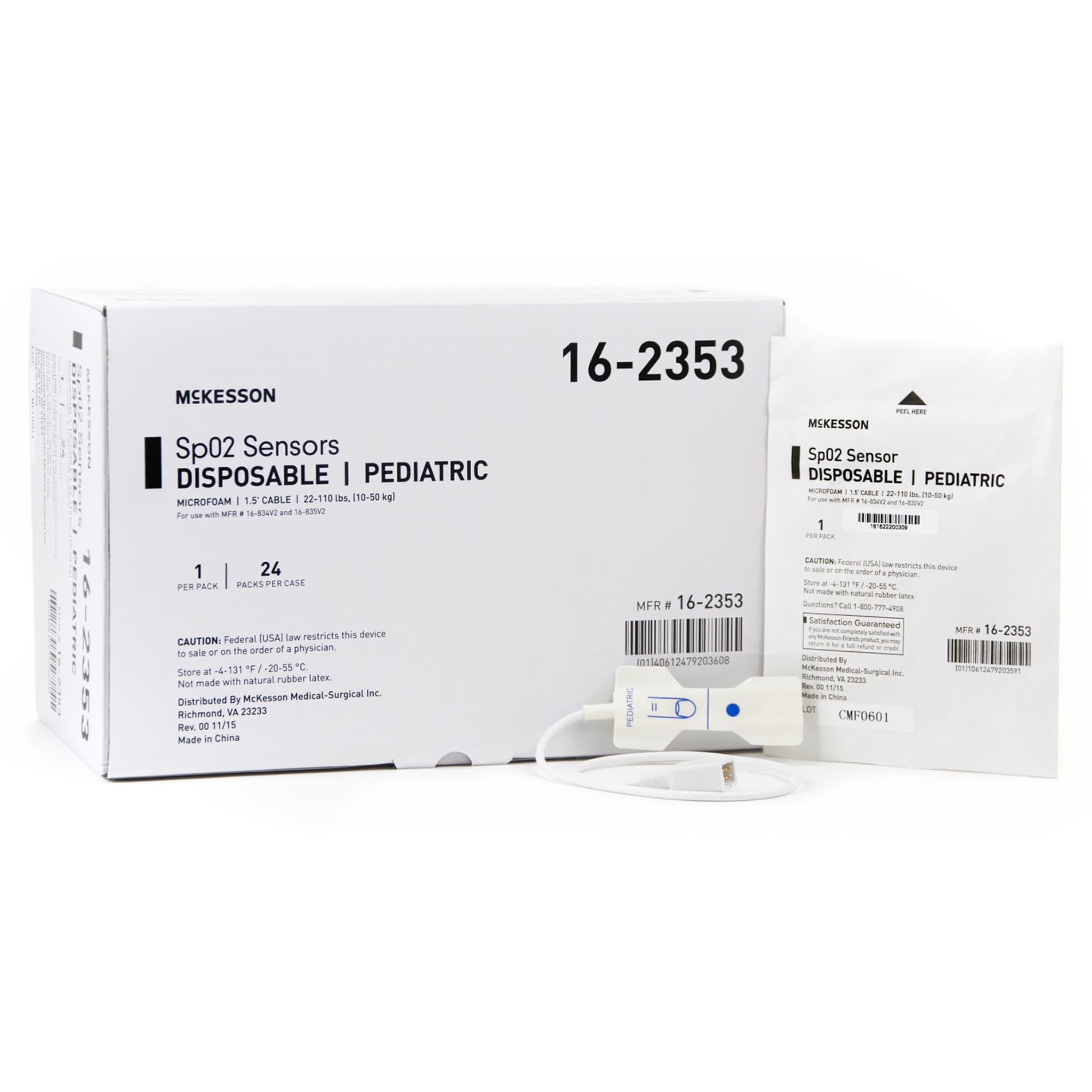 McKesson SPO2 Sensor 1.5 Foot Cord Finger Single Patient Use Pediatric - Case of 24 - Image 1