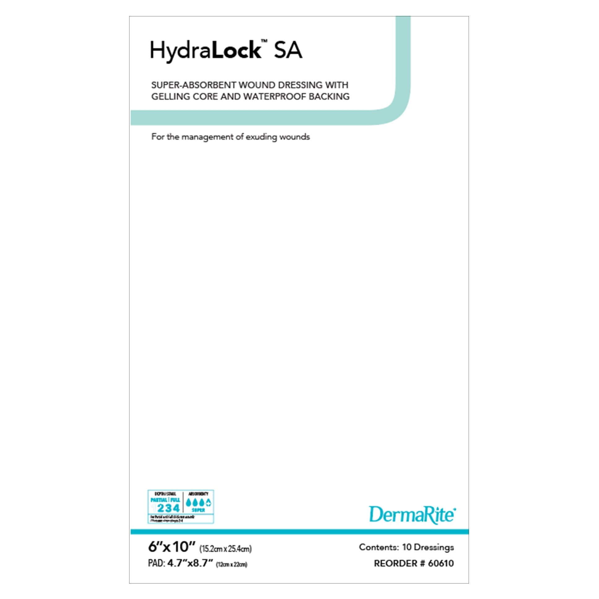 DermaRite HydraLock SA Super Absorbent Wound Dressing, 6 x 10 Inch - Box of 10 - Image 1