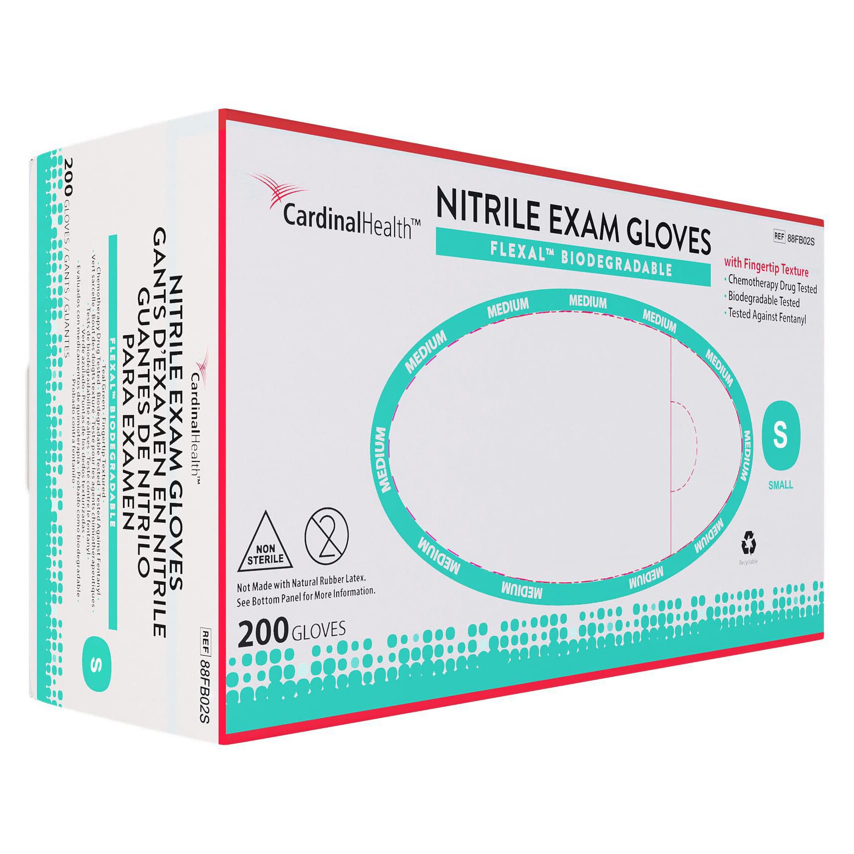 Cardinal Health FLEXAL Nitrile Biodegradable Exam Glove, Small - Case of 2000 - Image 1