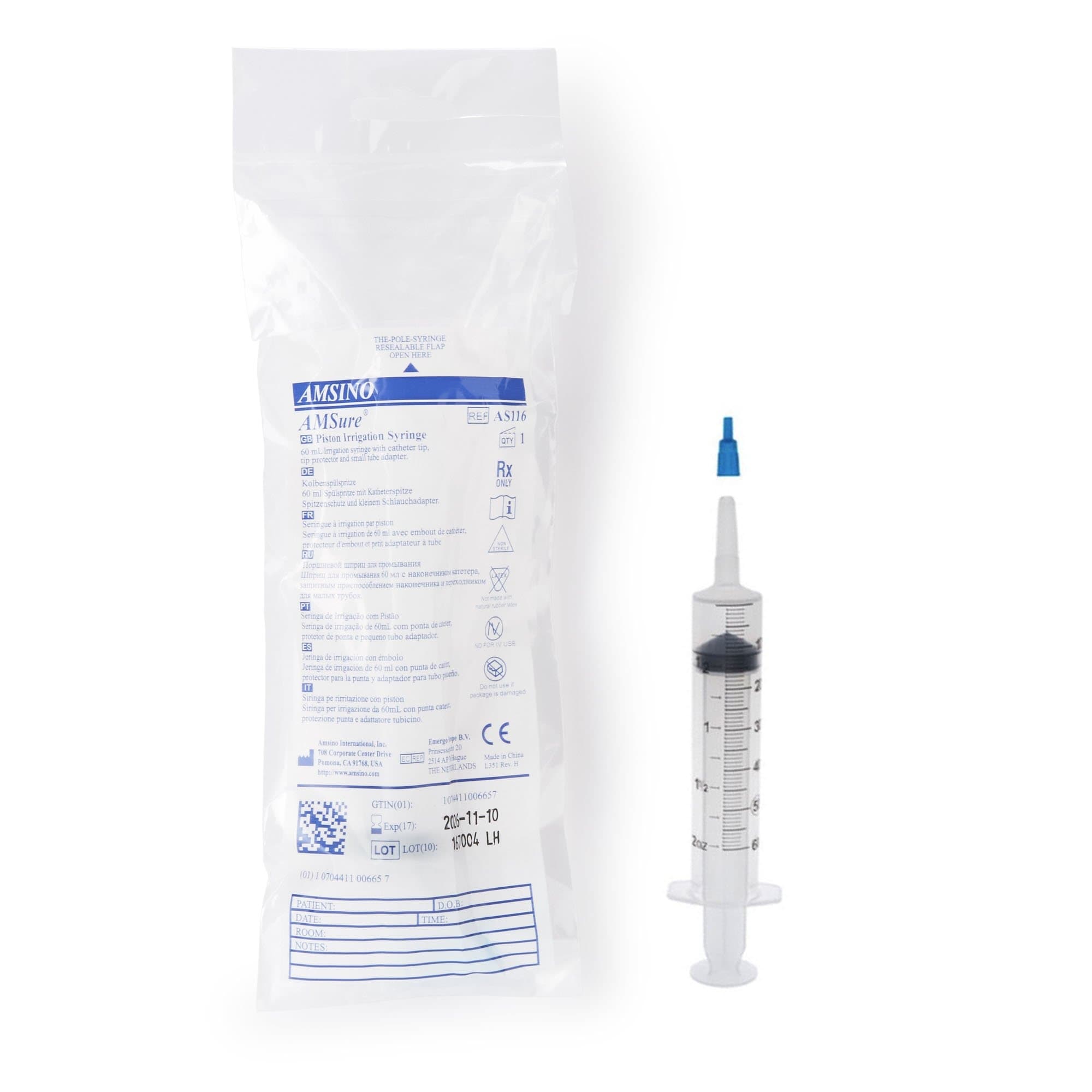 AMSure Flat Top Piston Syringe, Non-Sterile, 60 mL - Case of 30 - Image 1