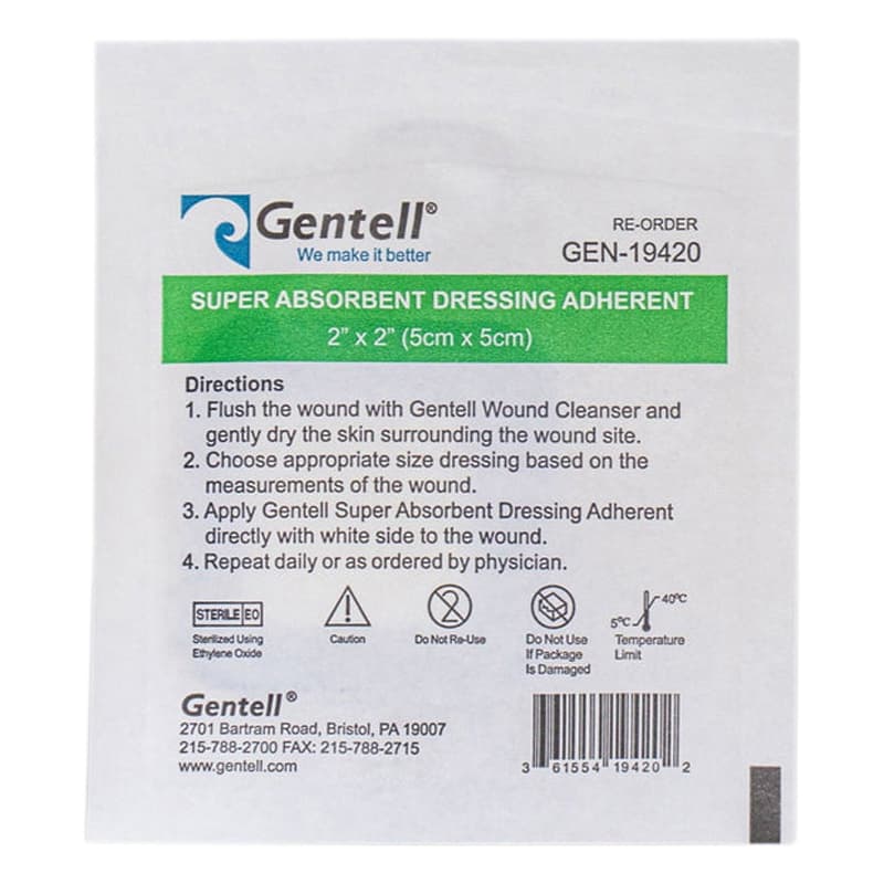 Gentell Super Absorbent Adherent Dressing, 2 x 2 Inch - Each - Image 1