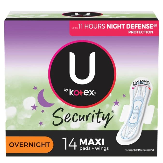 U by Kotex Security Ultra Thin Pads with Wings, Overnight Absorbency - Image 1