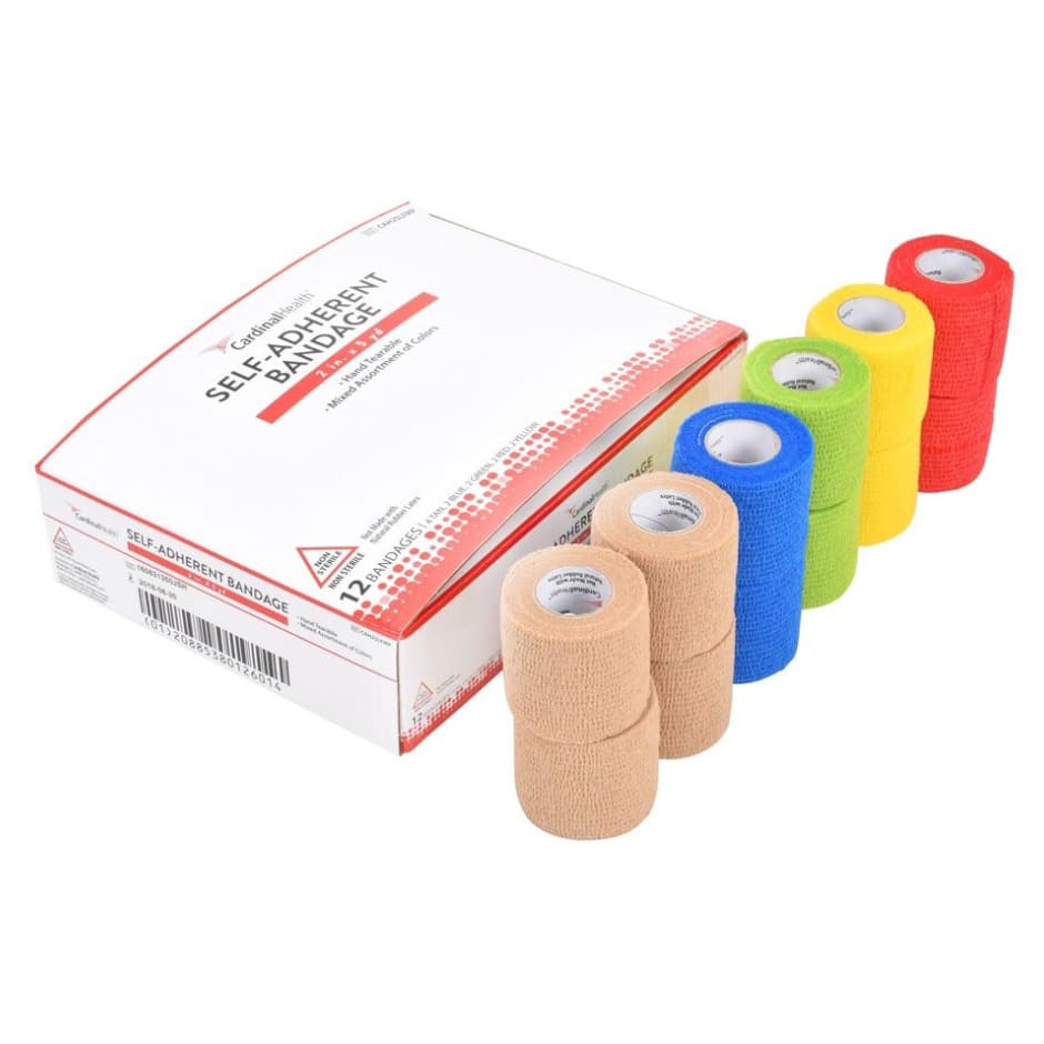 Cardinal Health Self-Adherent Cohesive Bandages, Non-sterile, 4" x 5 Yard, Assorted Color - Box of 12 - Image 1