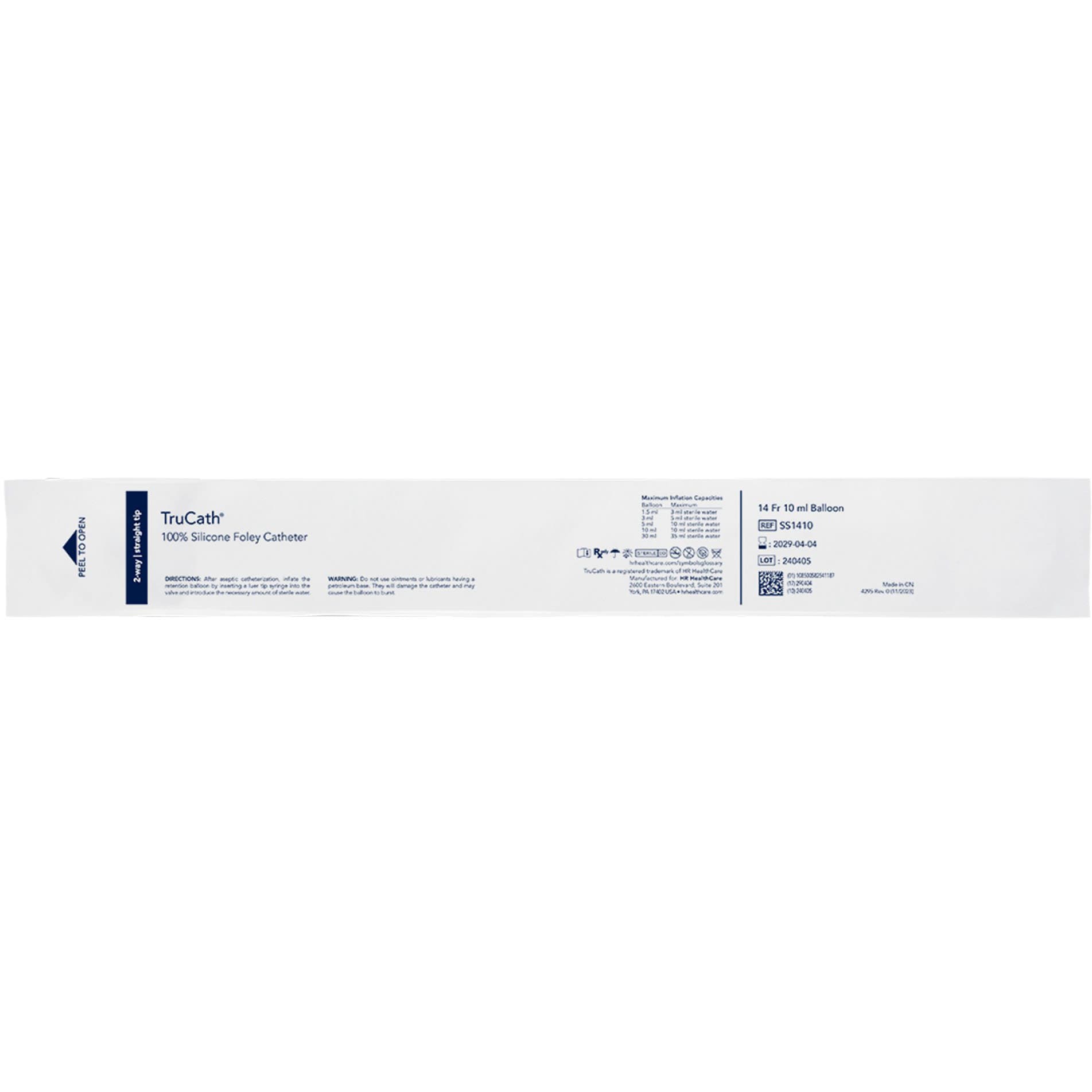 TruCath 100% Silicone 2-Way Foley Catheter, 14 Fr, 10 mL Balloon - Case of 12 - Image 1