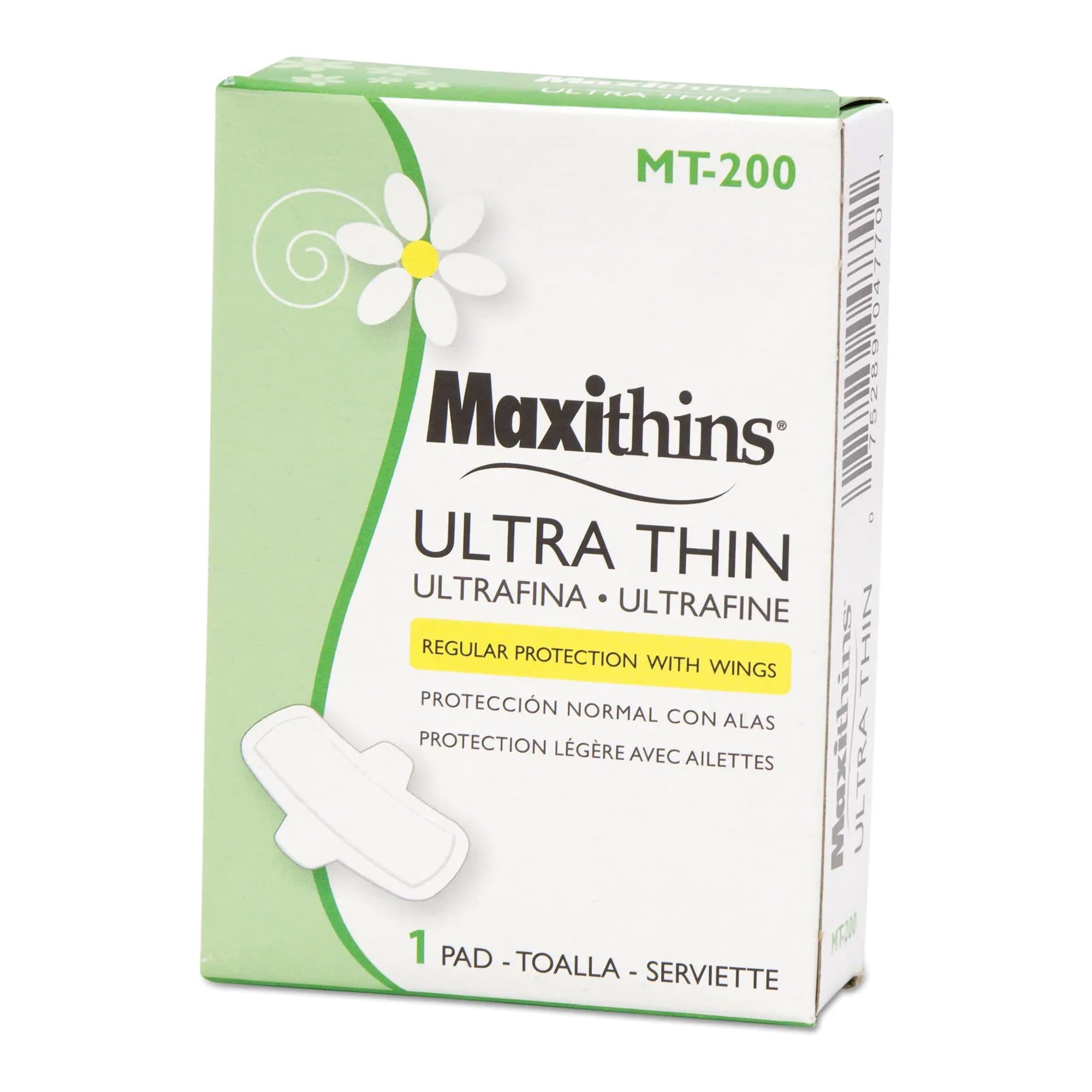 Maxithins Feminine Pad Ultra Thin Maxi with Wings Regular Absorbency - Case of 200 - Image 1
