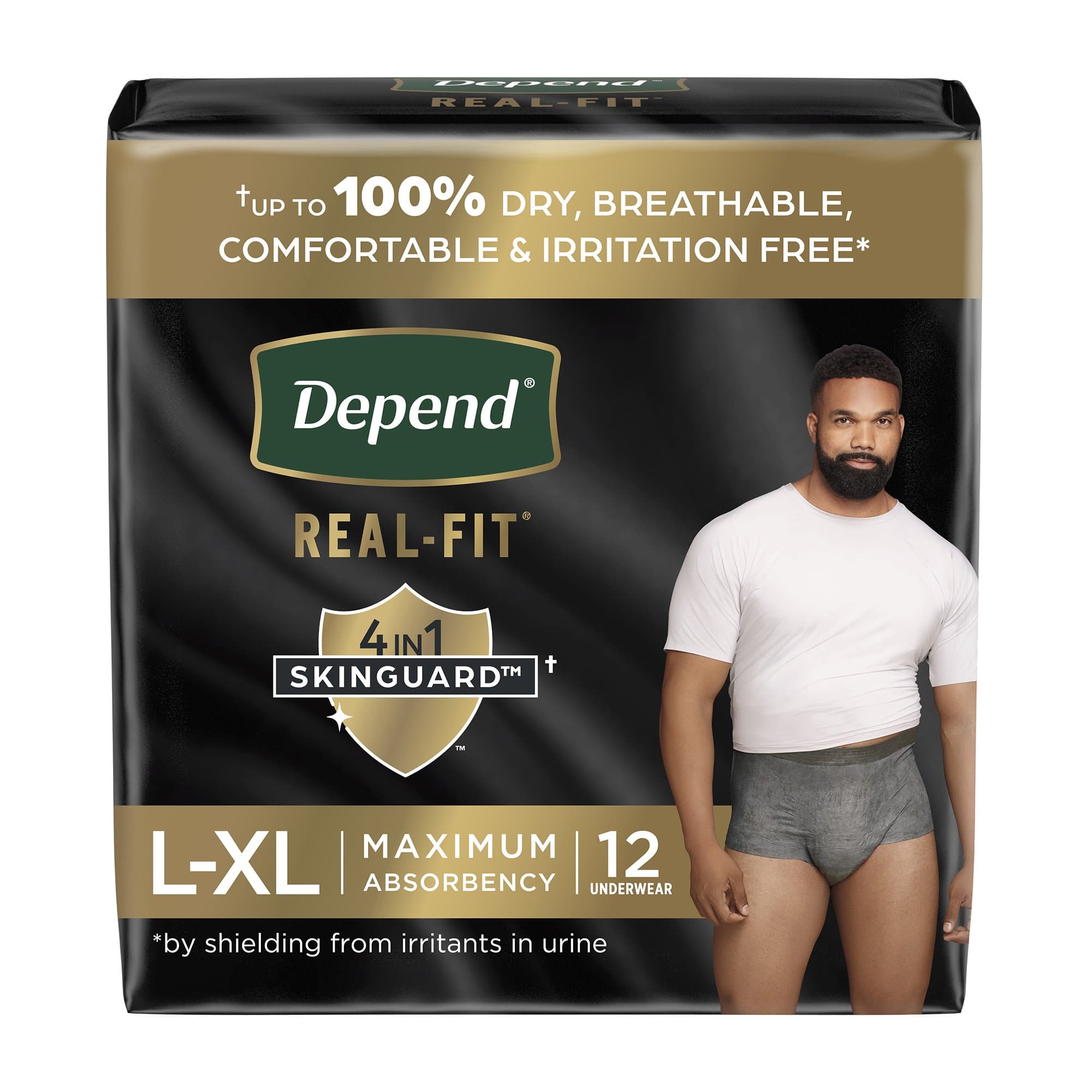 Depend Real Fit 4-in-1 Skinguard Underwears for Men, Large-Extra Large - Package of 12 - Image 1