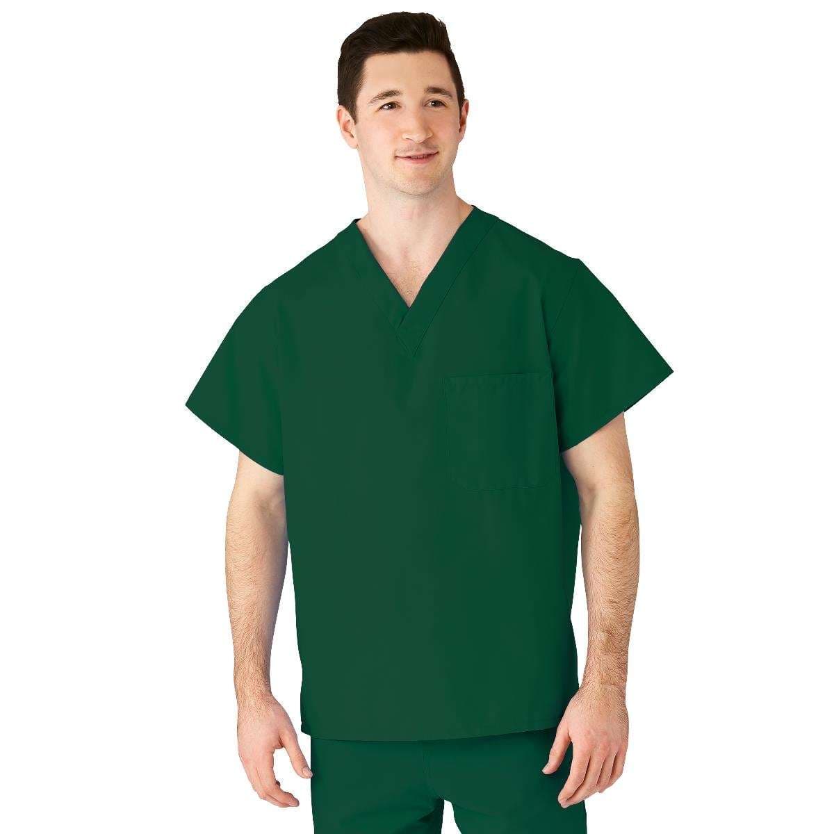 Medline AngelStat Unisex Reversible V-Neck Scrub Tops With 2 Pockets, Hunter Green, 5XLarge - Image 1