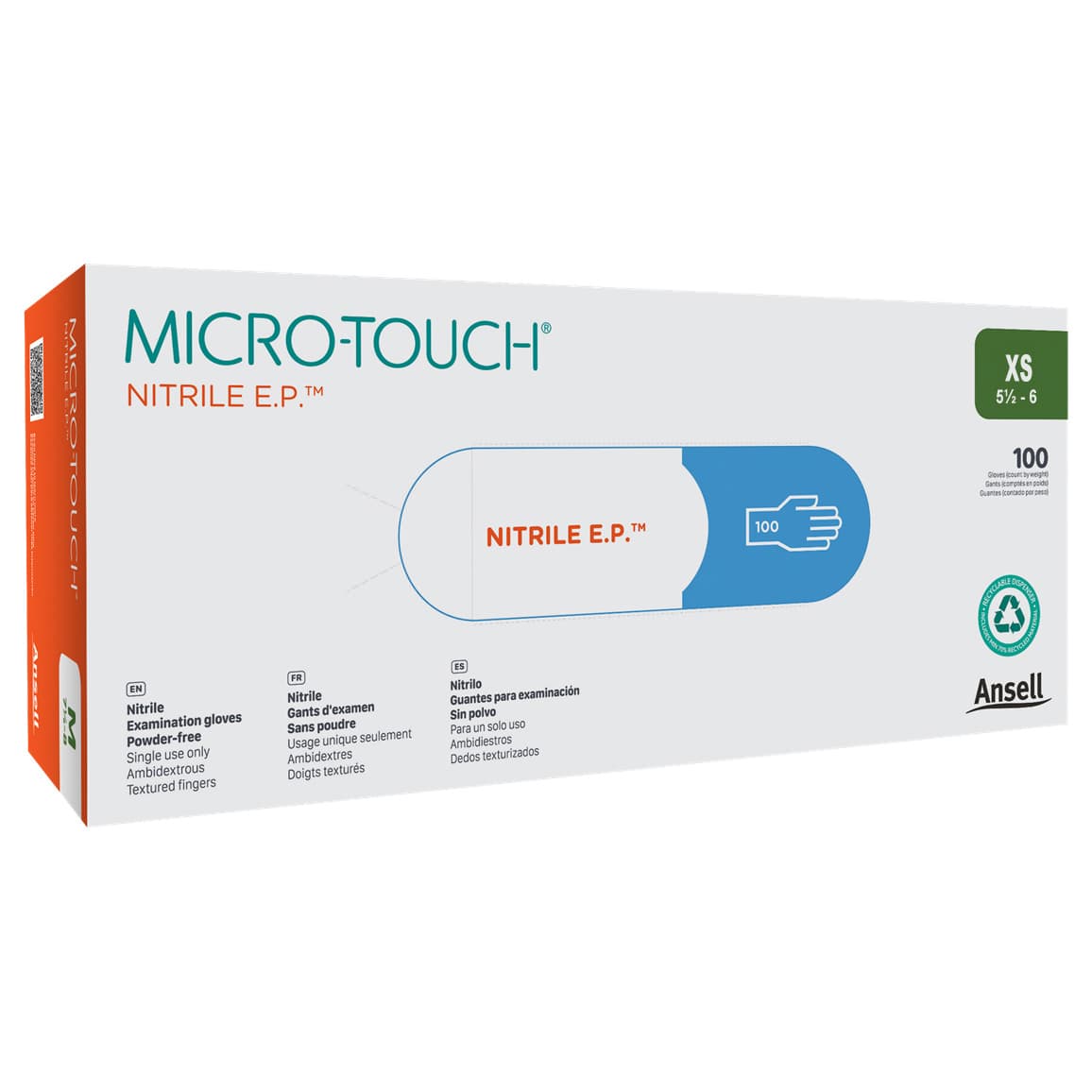 Ansell Micro-Touch Nitrile E.P. Textured Examination Gloves, Extra Small - Case of 1000 - Image 1