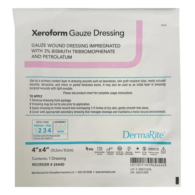 Dermarite Xeroform Petrolatum Impregnated Gauze Dressing, 4 x 4 Inch - Each - Image 1