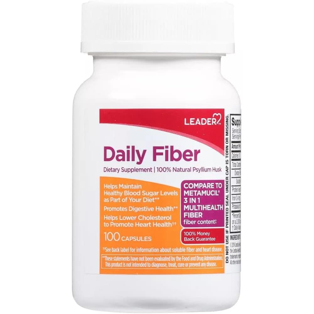 Leader Daily Fiber Dietary Supplement Capsules - Bottle of 100 - Image 1