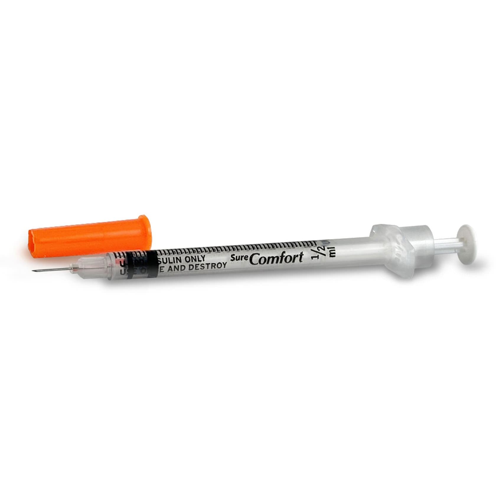 Surecomfort Standard Insulin Syringe with Attached Needle, 31 Gauge, 1/4 Inch - Case of 500 - Image 1