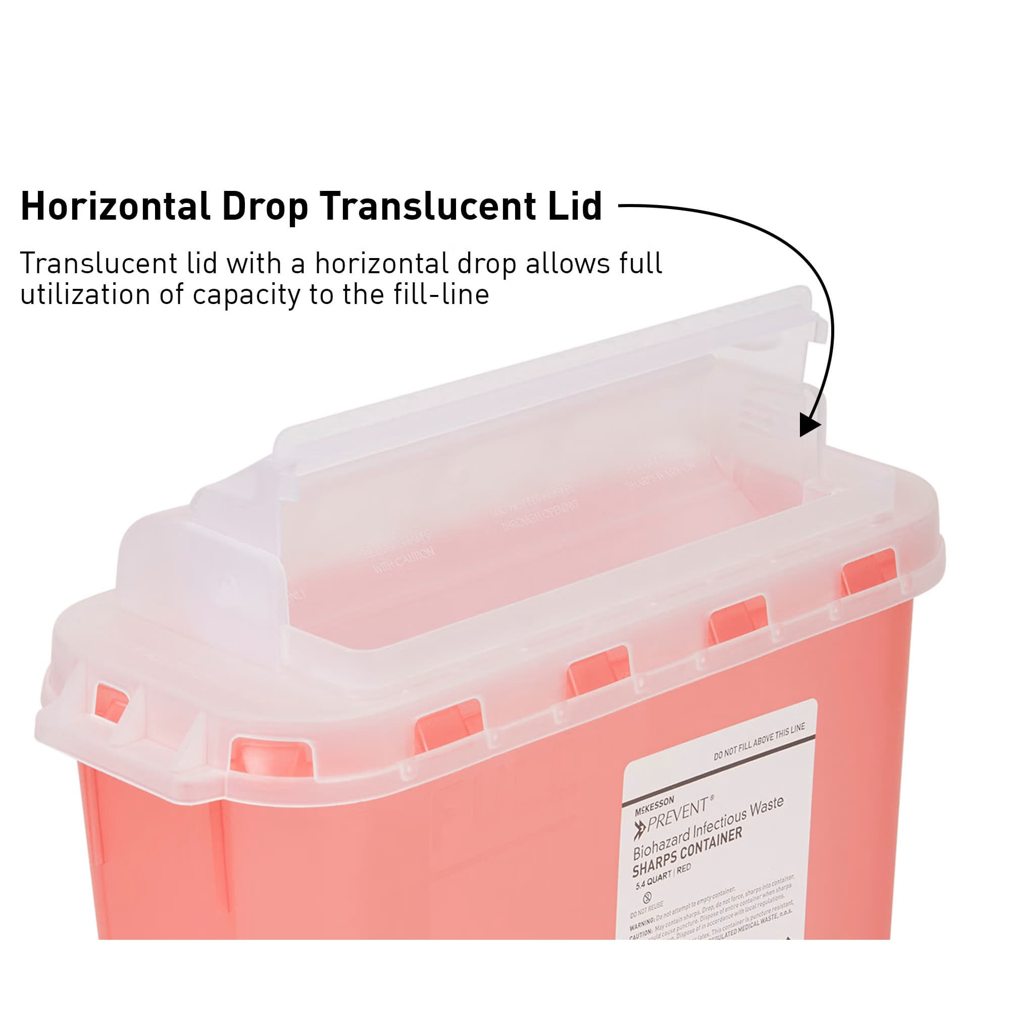 McKesson Prevent Sharps Container 11 H x 12 W x 4-3/4 D Inch 5.4 Quart Red Base - Image 3