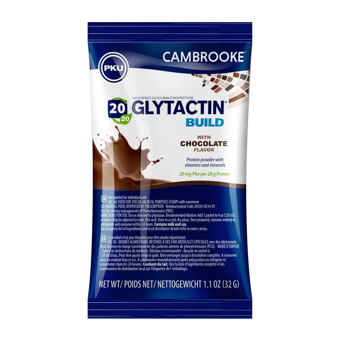 Glytactin Build 20-20 GMP-Based PKU Powdered Formula, Chocolate, 1.1 oz - Each - Image 1