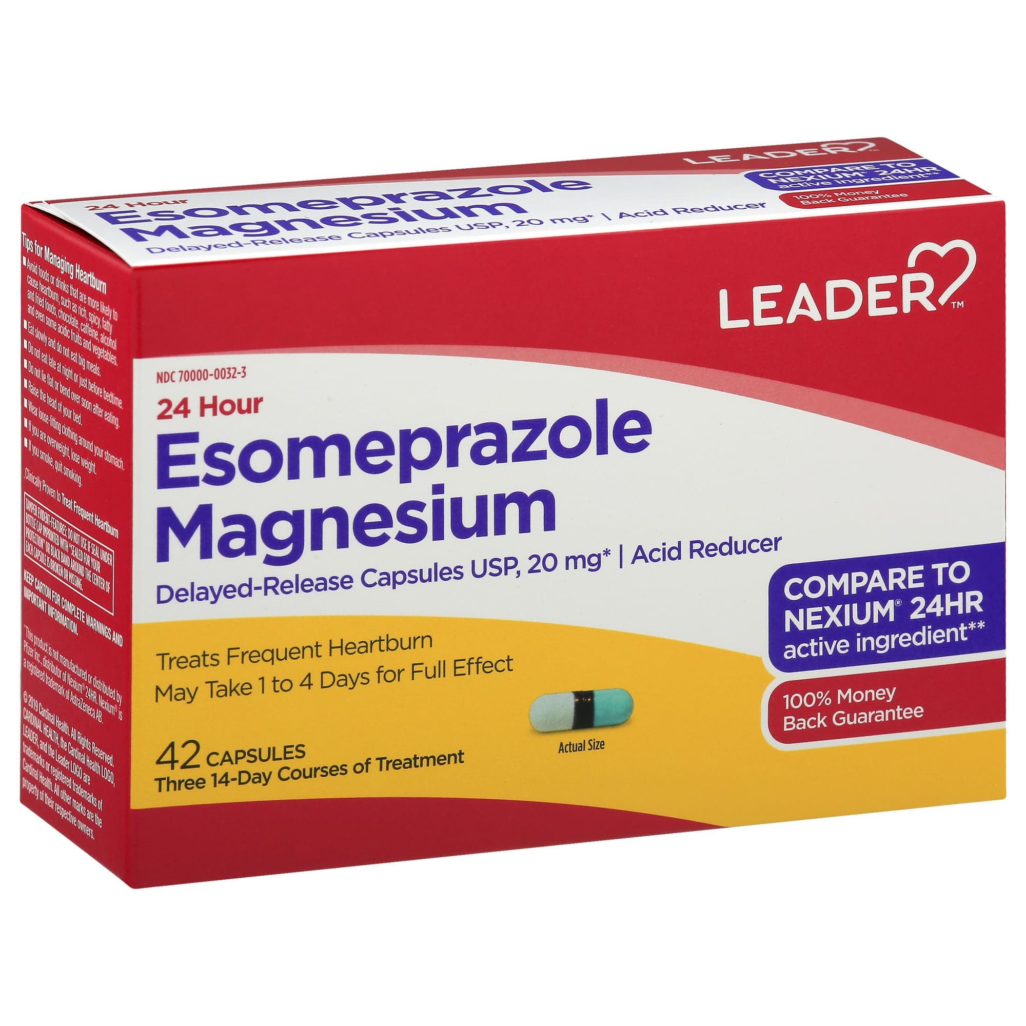 Leader Esomeprazole Magnesium Delayed-Release Acid Reducer Tablet, 20 mg - Pack of 42