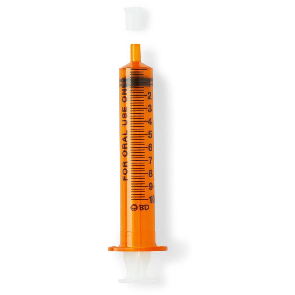 BD Amber Oral Syringe with Tip Cap, 10 mL - Bag of 100 - Image 1