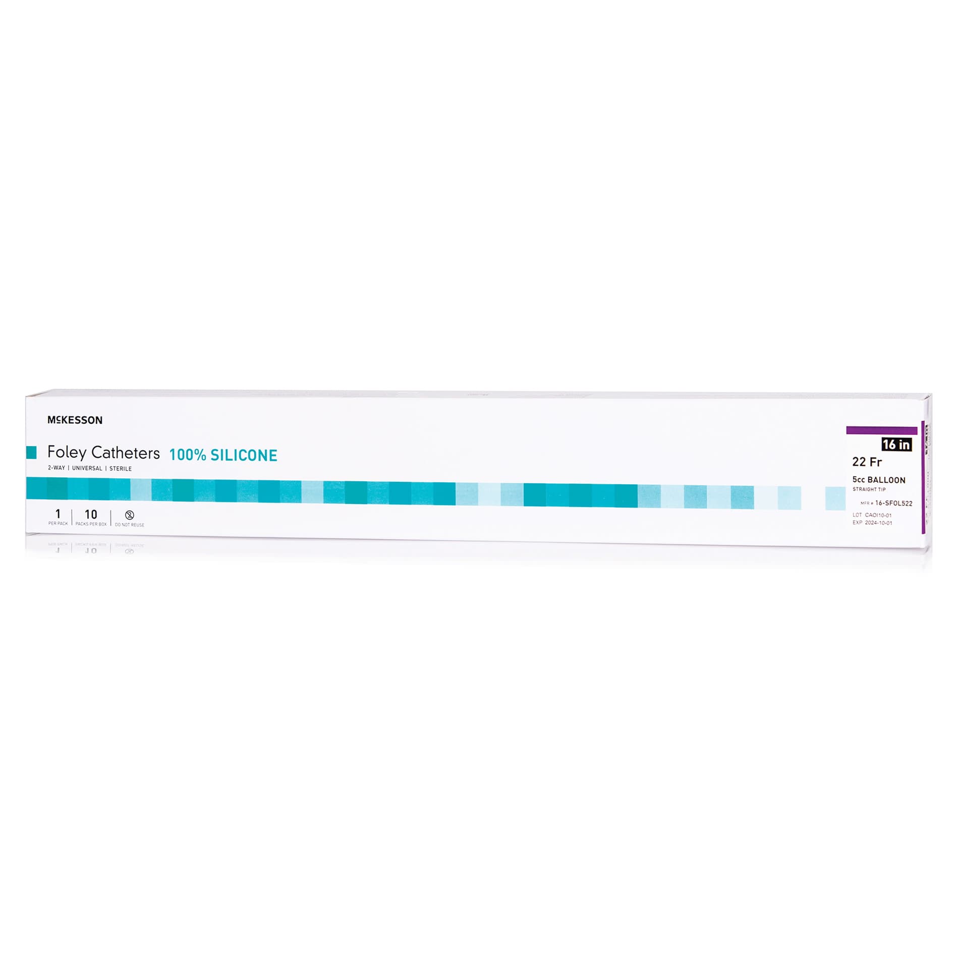 McKesson Foley Catheter Sterile 2-Way Silicone, Purple, 22 Fr, Standard Tip - Box of 10 - Image 1