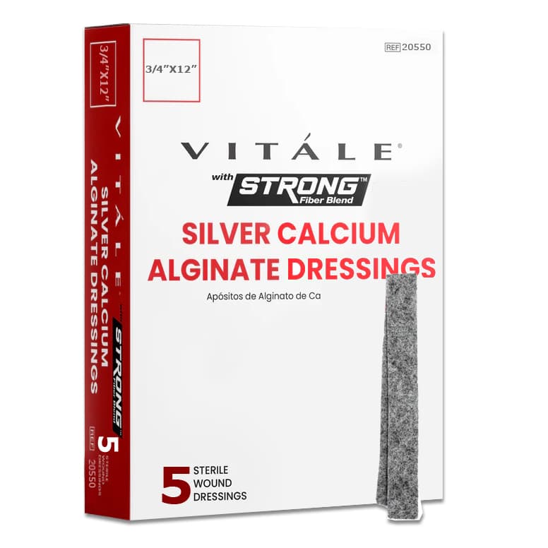 Vitale STRONG Silver Calcium Alginate Dressing, 3/4 x 12 Inch - Box of 5 - Image 1