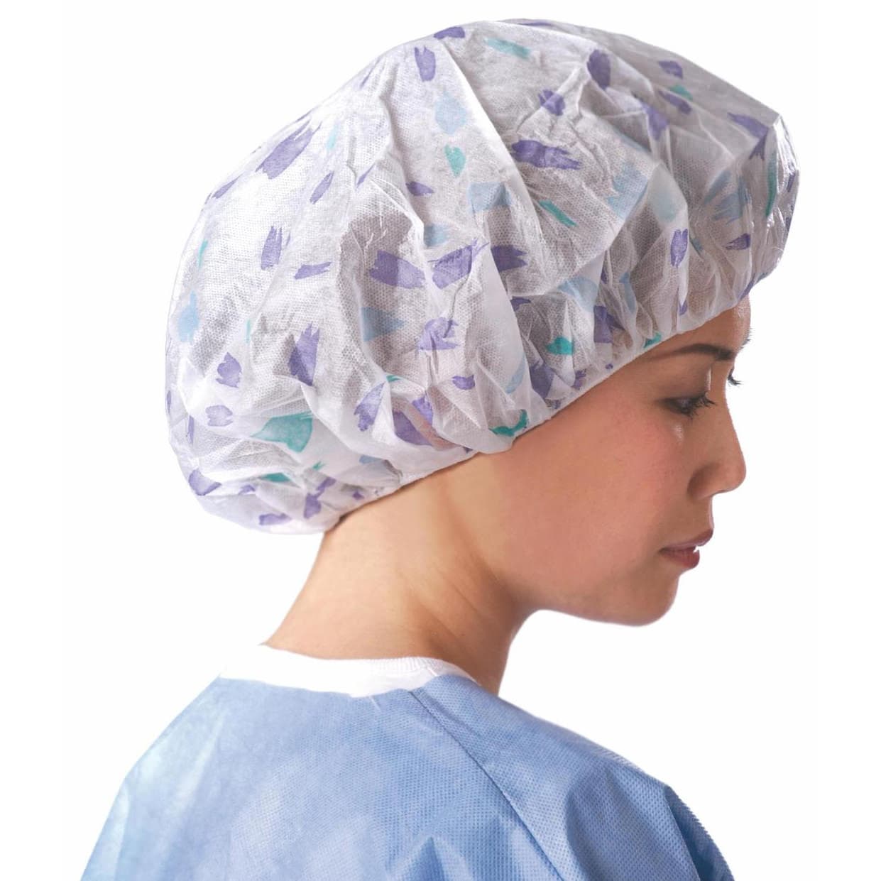 Medline Pro Series Bouffant Caps, Large, 24 Inch, Brush Stroke Print - Case of 500 - Image 1