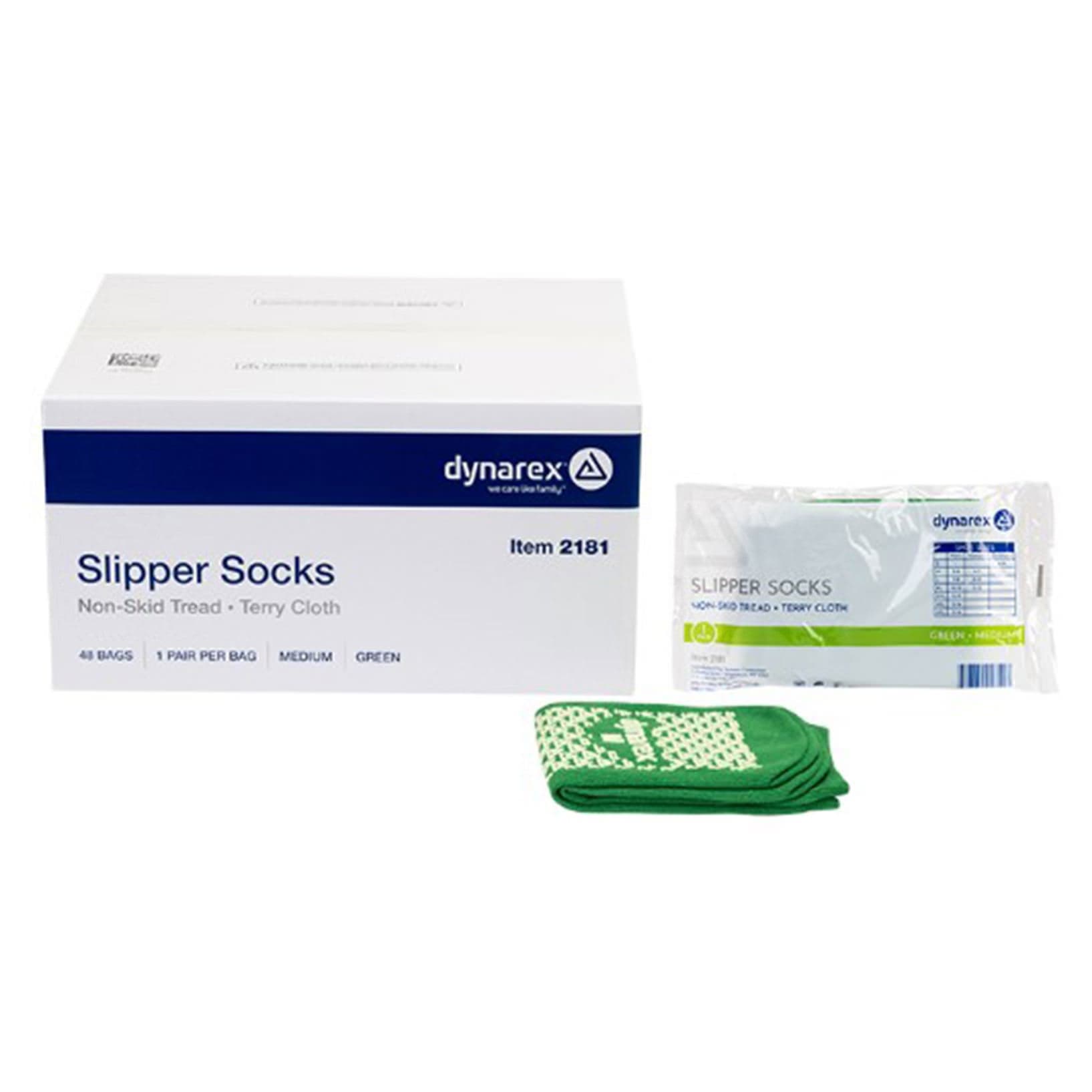 Soft Sole Ankle High Slipper Socks, Medium, Green - Case of 48 - Image 1