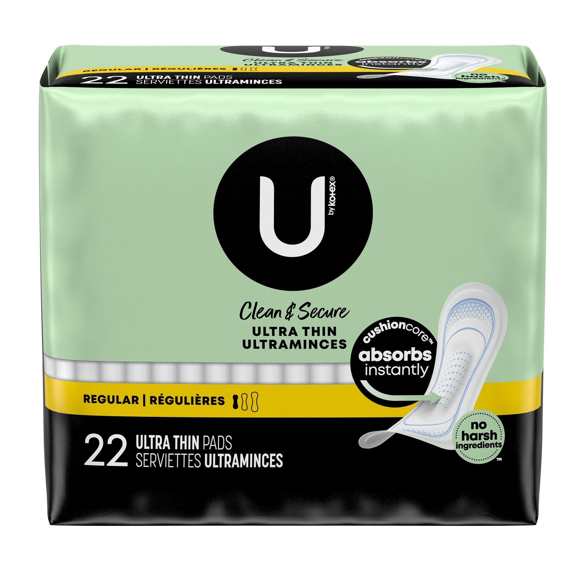 U By Kotex Clean & Secure Regular Ultra Thin Pads - Bag of 22 - Image 1