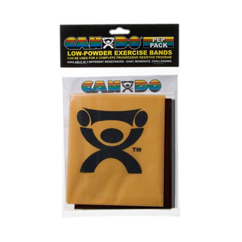 CanDo Low Powder Exercise Band Pep Pack, Challenging, Black, Silver and Gold - Each - Image 1