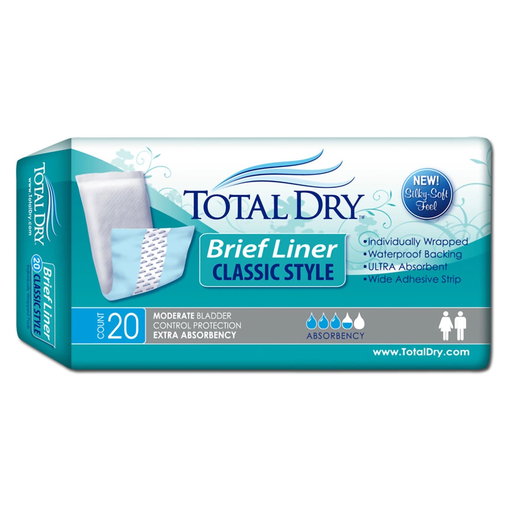 TotalDry Classic Style Brief Liners, Moderate Absorbency - Case of 180 - Image 1
