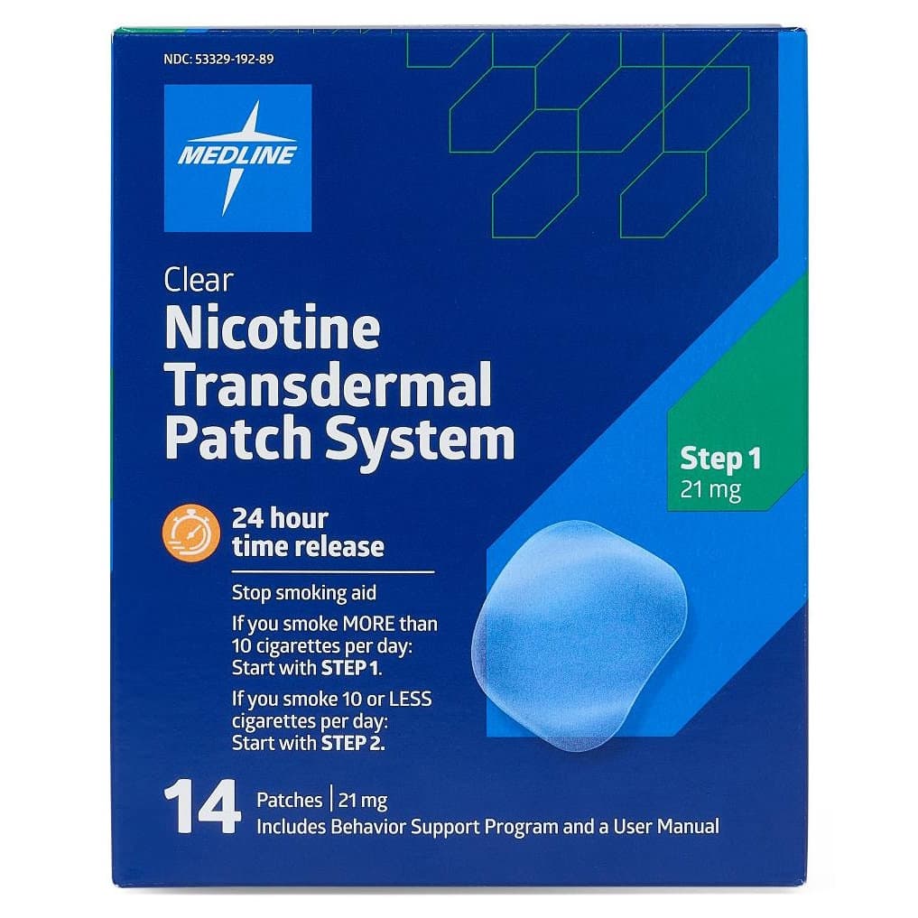 Medline Clear Nicotine Transdermal Patch System, 21 mg - Box of 14 - Image 1