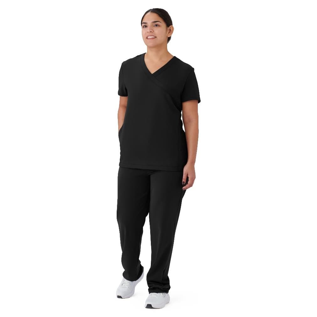 Medline Staten AVE Women's Yoga-Style Scrub Top, Black, Small - Image 1